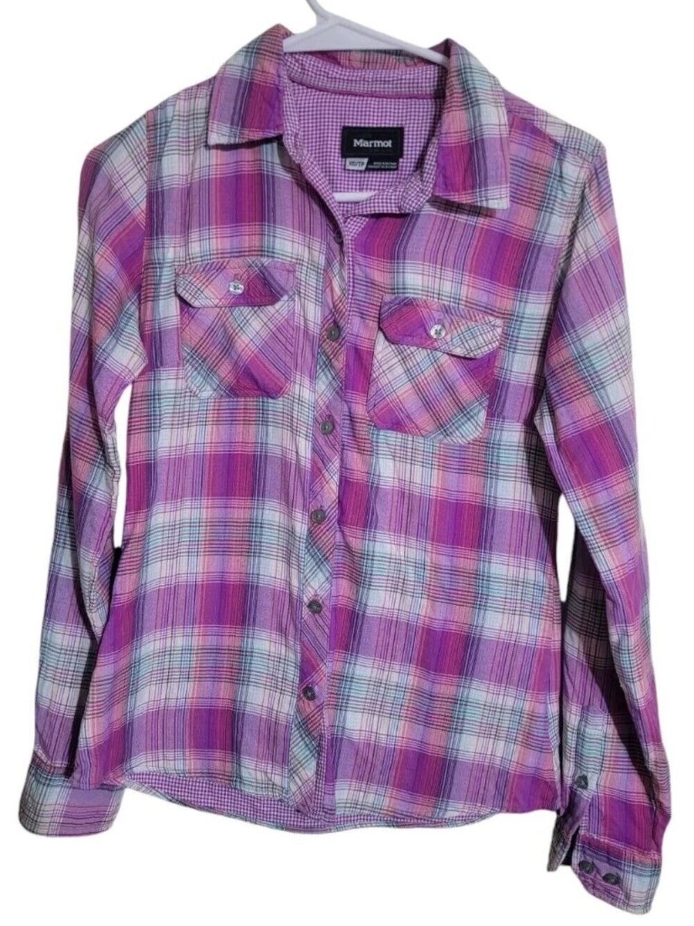 Marmot Shirt Women XS Evelyn Raspberry Plaid Preppy Western Cowgirl Rancher